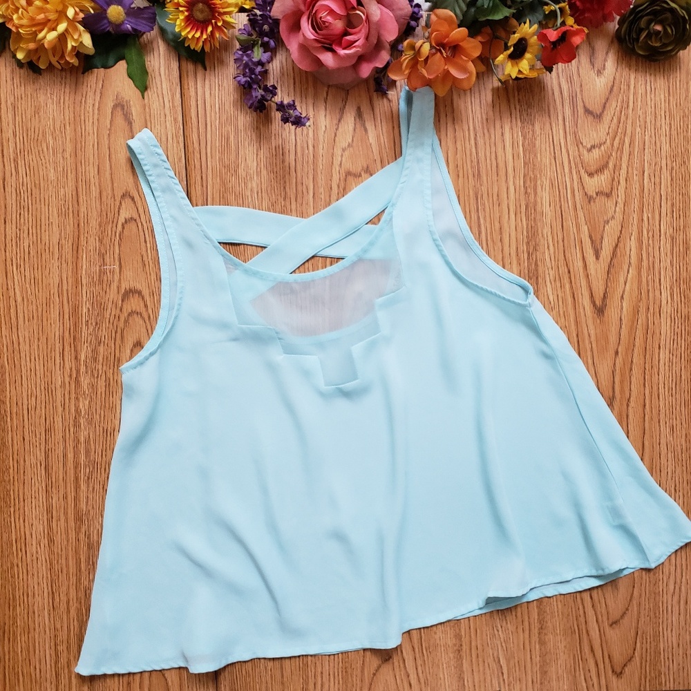 Liberty Love Turquoise Crossed Back Crop Top